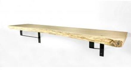 Eiken wandplank massief boomstam 120 x 40 cm inclusief plankdragers