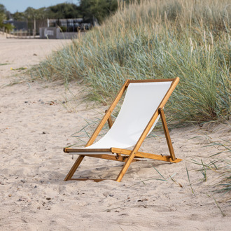 Eileen houten strandstoel naturel met witte zitting Bruin