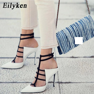 Eilyken 2021 New Design White High Heels Pumps Sandals 12CM Fashion Pointed Toe Buckle Strap Gladiator Thin Heel Woman Shoes