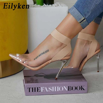 Eilyken Fashion Pointed Elastic Band Autumn Sexy PVC Transparent High-Heel Pumps Shoes Ladies Nightclub Pumps Party Shoes