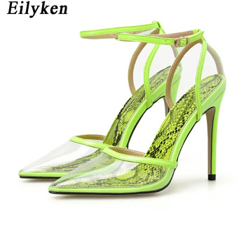 Eilyken Green Red Snake PVC Transparent Buckles Straps Pumps Sandals Heel Point Toes Womens Party Shoes Nightclub Pumps 35-41