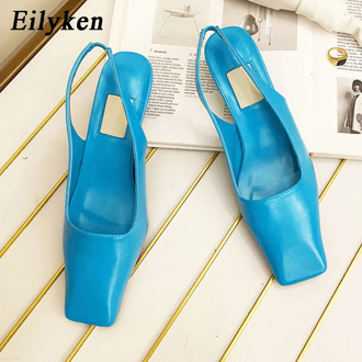 Eilyken New Design Square Toe Slip-On Women Office Low Heel Shoes Mules Femme Elegant Sandals Woman Slides Size35-40