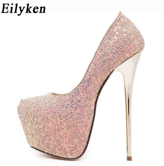Eilyken Women Pumps Bling Personality Sexy 16 cm High heel Temperament High-heeled shoes Round Toe Pumps size 34-45