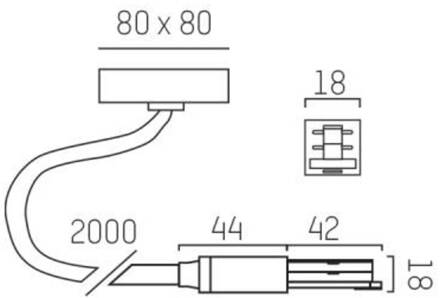 Eindvoeding Volare, kabel 2m, baldakijn, alu geanodiseerd aluminium