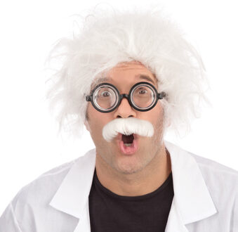Einstein pruik met snor - verkleedpruik heren - gekke professor/scheikunde leraar pruik