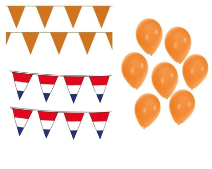 Ek Holland versiering pakket met ballonnen en totaal 60 meter vlaggenlijnen Oranje