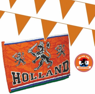 EK oranje straat/ huis versiering pakket met oa 1x Holland spandoek, 100 meter oranje vlaggenlijnen