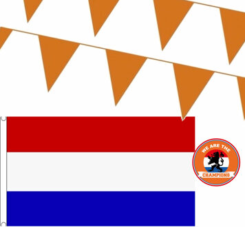 Ek oranje straat/ huis versiering pakket met oa 1x Nederland vlag, 200 meter oranje vlaggenlijnen