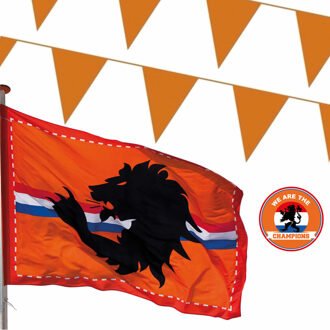 Ek oranje straat/ huis versiering pakket met oa 2x Mega Holland vlag, 100 meter oranje vlaggenlijnen