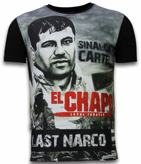 El Chapo Last Narco - Digital Rhinestone T-shirt - Zwart - Maten: L