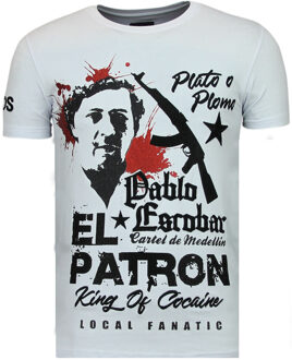 El Patron Pablo - Rhinestone T-shirt - Wit - Maten: M