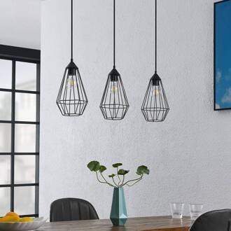 Elainy hanglamp met kooikappen 3-lamps hout natuur, zwart