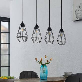 Elainy hanglamp met kooikappen 4-lamps hout natuur, zwart