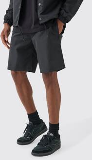 Elastic Waist Comfort Nylon Shorts, Black - XS