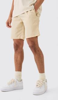 Elastic Waist Comfort Nylon Shorts, Ecru - XS