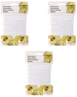 Elastiek band - 3x 10 meter - wit - breedte 5 mm