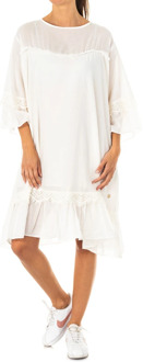 Elastische 3/4 Mouw Jurk La Martina , White , Dames - S