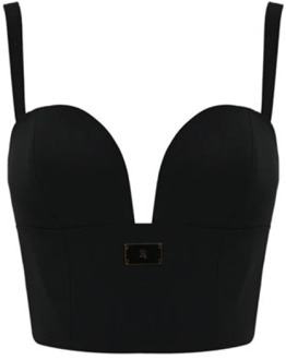 Elastische Crepe Corset Top met Logo Plaat Elisabetta Franchi , Black , Dames - L,S,Xs