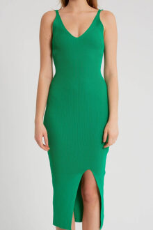 Elastische ribstof jurk t93513 Groen - One size