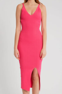Elastische ribstof jurk t93513 Roze - One size