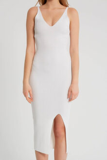 Elastische ribstof jurk t93513 Wit - One size