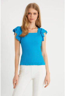 Elastische ribstof top t93547 Blauw - One size