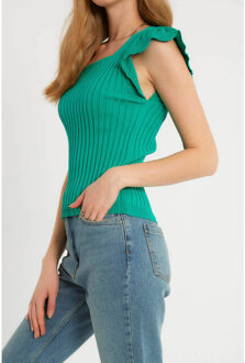 Elastische ribstof top t93547 Groen - One size