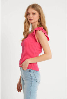 Elastische ribstof top t93547 - maat One size Roze