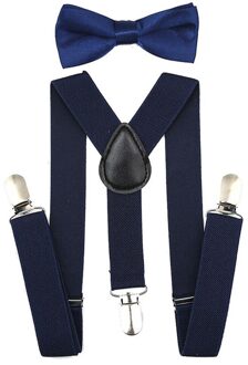 Elastische Singels Verstelbare Kids Bretels Met Bowtie Bow Tie Set Prestaties Bijpassende Banden Outfits Voor Meisjes Jongens marine blauw