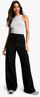 Elastische Tailleband Met Trekkoord, Wijde Pijpenbroek, Black - 34