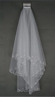 Elbow Beaded Edge Parel Pailletten Wedding Bridal Veil Met Kam wit