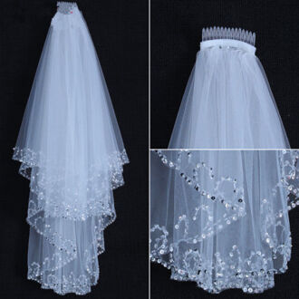 Elbow Lengte Wit Ivoor 2 t Dubbele Tiered Wedding Bridal Veil met kralen