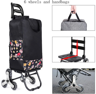 Elderly Trolley shopping cart 6 Wheels Woman Shopping Cart for stairs shopping basket Trailer Portable cart Large shopping bags