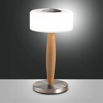 Elea LED tafellamp, nikkelkleurig, hoogte 29 cm, glas, hout nikkel satijn, licht hout