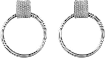 'Eleanor' Dames 925 Sterling Zilveren Set: Oorbellen + Ring - Zilver SET-7417 - R 1/2