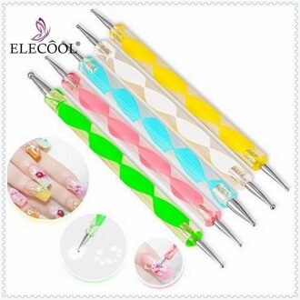 ELECOOL 5 PCS 2 Way Puntjes Marbleizing Schilderen Pen Nail Rhinestones Acryl Nail Art Manicure Decoratie Voor Vrouwen Lady