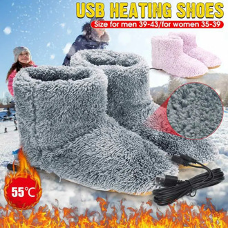 Electric Heated Shoes Comfortable Plush Foot Warmer Shoes Washable USB Charging Electric Heating Shoes for Gift