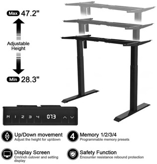 Electric Height Adjustable Standing Desk Frame Single Motor Memory Control Ergonomic Heavy-Duty Steel Stand Up Desk Frame Black