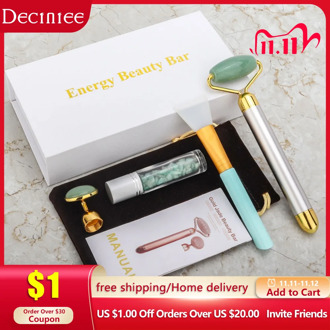 Electric Natural Rose Quartz Jade Roller Face Lift Real Genuine Vibrating Green Jade Stone Facial Eye Roller Beauty Massage Tool