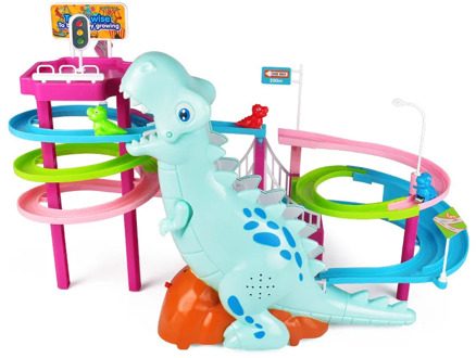 Electric Slide Railcar Track Toy Cartoon Dinosaur Track Set Dinosaur Climb Stairs Music Light Interactive Educational Toys
