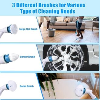 Electric Spin Scrubber Bathroom Bathtub Floor Corner Cleaning Cordless Scrubber with 3 Brush Heads Adjustable Extension Handle for Shower Toilet Ceramic Tile Stained Gap Car Tires