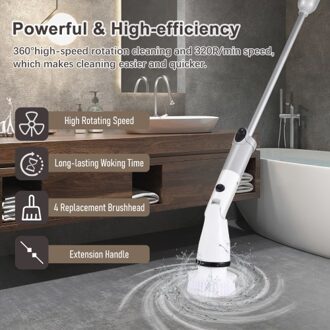 Electric Spin Scrubber Cordless Handheld Cleaning Brush with Adjustable Extension Handle 4 Brush Heads 2000mAH Battery for Kitchen Bathroom Wall Window Floor