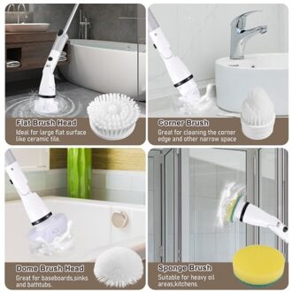 Electric Spin Scrubber Cordless Handheld Cleaning Brush with Adjustable Extension Handle 4 Brush Heads 4000mAH Battery for Kitchen Bathroom Wall Window Floor