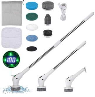 Electric Spin Scrubber IP5 Waterproof 3 Speeds Digital Display Cordless Scrubber Cleaning Brush with 8 Replaceable Brush Heads Adjustable Extension Arm Angle Power Scrubber Brush for Bathroom Tub Floor Car Tile Toilet Cup