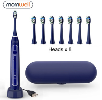 Electric Toothbrush Sonic Tooth Brush USB Inductive Charging IPX7 Waterproof toothbrush Blue With 8 Brush Heads & Travel Case