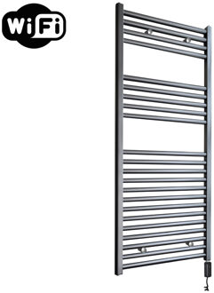 electrische design radiator 111,8 x 45 cm. Gun metal met WiFi thermostaat zwart HRAWZ451118/M Gunmetal