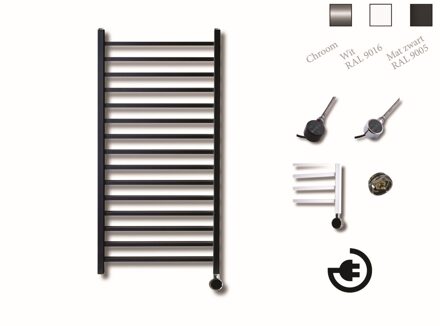 Electrische Radiator Sanicare Qubic 126.4x60 cm 773W Chrome Thermostaat Mat Zwart