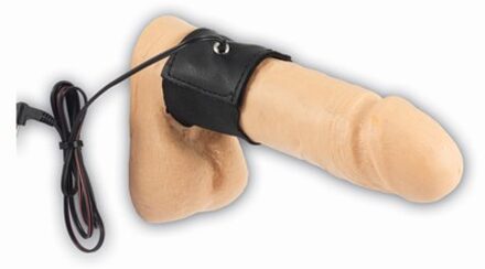 Electro Sex leather penis ring with elastic bi-polar