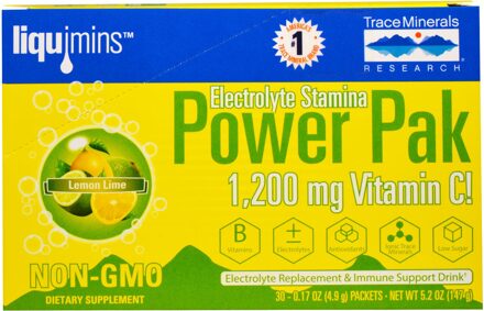 Electrolyte Stamina, Power Pak, Lemon Lime (30 Packets, 4.9 g Each) - Trace Minerals Research