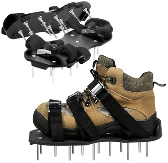 ELEG-Garden Lawn Aerator Shoes Sandal Aerating Spike Grass Pair Green Spiked Tool Loose Soil Shoes Black 30X13CM